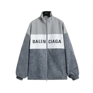 Luxury Balenciaga Jacket Red Polyester Mesh Twill Denim Spring Environmentally Friendly Dyeing Patch Zippered Pocket