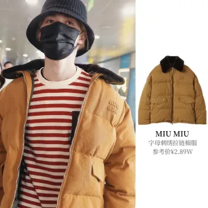 Designer Reps Miu Coat White Cotton Wool Duck Down Sheepskin Embroidery