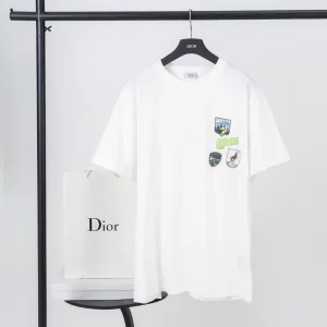 Designer Dior Short-Sleeved T-Shirt Red Cotton Spring Patch