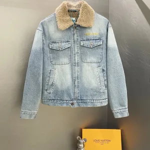 AAA Miu Outerwear Red Wool Lambswool Down Denim