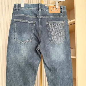 Super Clone Dior Jeans Red Denim Clean Lines Sophistication Slim Fit Embroidery Metal Logo