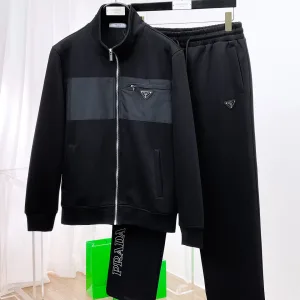 Super Clone Prada Casual Trousers Black Jacquard Embroidery Patch