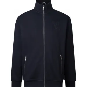 Super Clone Designer Louis Vuitton Coat Black Fleece Ribbed Fabric Embroidery