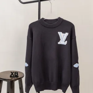 Luxury Reps Louis Vuitton Sweater Dark Gray Cotton Pure Wool Blend Jacquard
