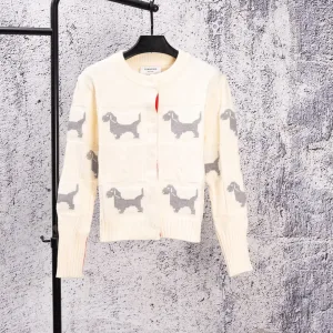 AAA Luxury Thom Browne Sweater Red Jacquard Cable Knit Playful Style