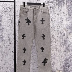 High Quality Chrome Hearts Jeans Red Denim Street Style Sophistication Slim Fit