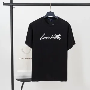 AAA Louis Vuitton Short-Sleeved T-Shirt Red Cotton Pure Soft Ribbed Fabric Relaxed Fit Embroidery 3D
