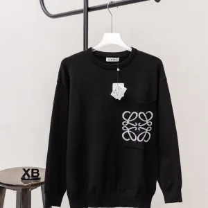 Super Clone Loewe Sweater Black Cotton Pure Wool Blend Jacquard
