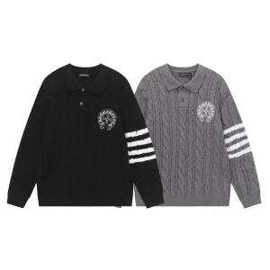Reps Super Clone Chrome Hearts Sweater Red Cotton Pure Mercerized Cable Knit Street Style Understated Luxury Embroidery