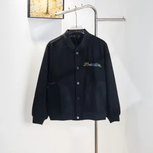 Super Clone Louis Vuitton Jacket Red Cotton Twill Suede Embroidery