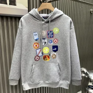 AAA Louis Vuitton Hoodie Red Cotton Fleece Sophistication Winter Patch