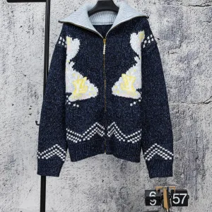 Luxury Louis Vuitton Cardigan Red Wool Jacquard Relaxed Fit Streetwear Winter Pattern