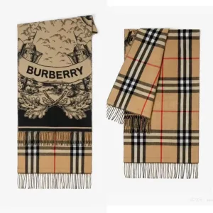 Designer Luxury Burberry Scarf Ash Cashmere Jacquard Tassel Decoration