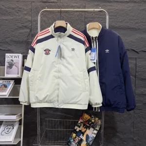 AAA High Quality Adidas Cotton-Padded Coat Blue Cotton Double-Sided Polyester Fiber Autumn Winter And