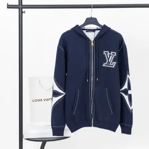 High Quality Louis Vuitton Outerwear Blue Cotton Pure Jacquard Embroidery