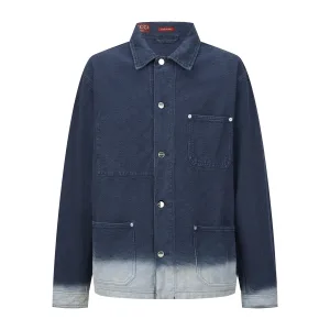 Designer Luxury Gucci Long-Sleeved Shirt Blue Cotton Twill Jacquard Denim Patch