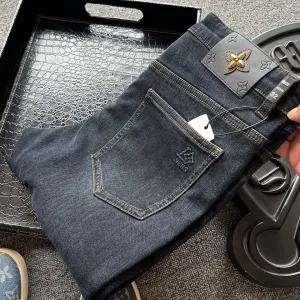 Luxury AAA Louis Vuitton Jeans Red Fleece