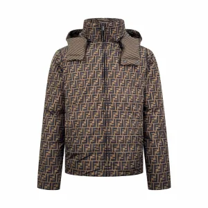 High Quality Luxury Fendi Down Jacket Brown Duck Nylon Understated Luxury Winter