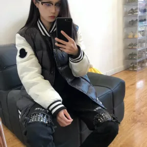 Reps Moncler Jacket Black Duck Down Polyester Winter Patch Color Blocking