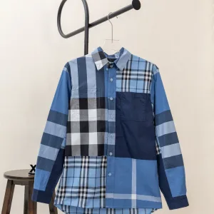 High Quality Designer Burberry Shirt Red Cotton Pure Twill Patch Plaid Patchwork