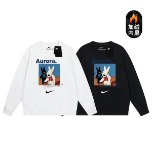 AAA Nike Sweatshirt Black Cotton Fleece Ribbed Fabric