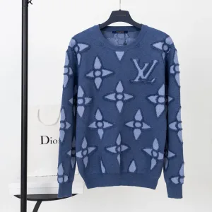 Luxury Designer Louis Vuitton Sweater Red Cotton Pure Wool Jacquard Pattern