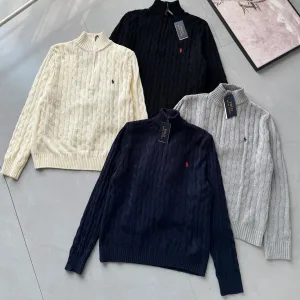High Quality AAA Ralph Lauren Sweater Ash Eva Cotton Wool Cable Knit Sophistication Embroidery