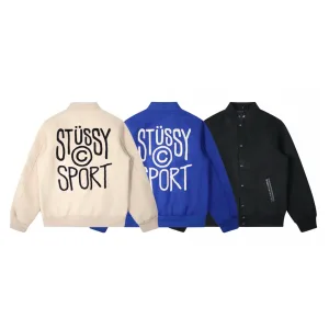 AAA Stussy Jacket Blue Eva Wool Blend Streetwear Exquisite Tailoring Flocking Printing
