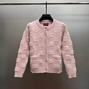 Luxury Super Clone Gucci Cardigan White Wool Jacquard Autumn Winter And