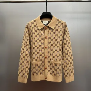 AAA Gucci Cardigan Khaki Wool Jacquard Winter Pattern