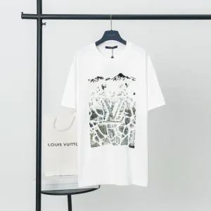 AAA Luxury Louis Vuitton Short-Sleeved T-Shirt Red Cotton Pure Velvet Forest Winter