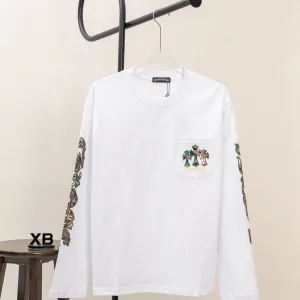 High Quality Designer Chrome Hearts Long Sleeves Ash Cotton Pure Ribbed Fabric