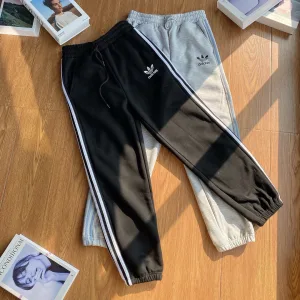 AAA Adidas Sweatpants Black Down Fleece Adjustable Drawstring Autumn Winter