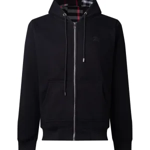 High Quality Luxury Burberry Outerwear Black Cotton Fleece Fabric Embroidery Patch Plaid Patchwork