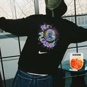 Reps Nike Hoodie Red Cotton Fleece Sturdy And Durable Iridescent Effect