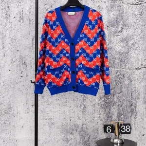 Reps Gucci Sweater Red Winter Color Blocking Side Pockets