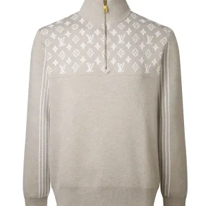 Luxury Louis Vuitton Sweater Color Cotton Wool Blend Jacquard Ribbed Fabric