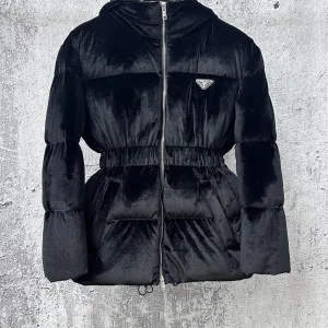 High Quality Prada Down Jacket Velvet Autumn Winter And 3D Waistline
