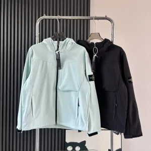 Luxury Stone Island Coat Red Fleece Professional Outdoor Autumn Winter Zippered Pocket