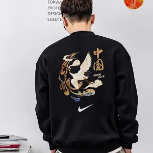 High Quality AAA Nike Sweatshirt Black Cotton Fleece Ribbed Fabric