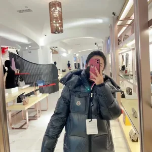 Super Clone High Quality Moncler Coat Red Down Nylon Adjustable Drawstring Winter Embroidery Side Pockets