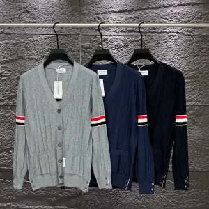 High Quality Thom Browne Cardigan Red Wool Modal Imitation