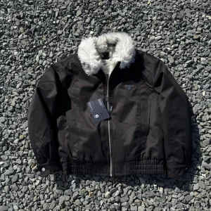Luxury AAA Prada Outerwear Red Cotton Polyester Fiber Mink Fur Twill Winter Three-Proof Fabric