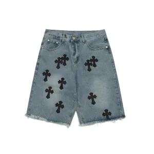 AAA Chrome Hearts Jeans Red Genuine Leather Distressed Even Stitching