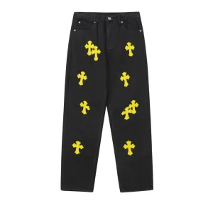 Reps Chrome Hearts Jeans Red Genuine Leather Distressed Even Stitching