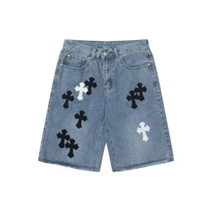 High Quality Chrome Hearts Jeans Red Genuine Leather Distressed Even Stitching