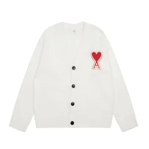 Designer High Quality Ami Shirts Red Cotton Wool Down Jacquard Street Style Embroidery