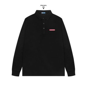 Luxury Prada Cotton Long-Sleeved Polo Shirt