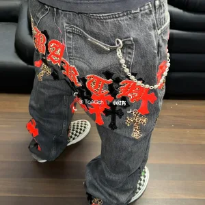 Luxury Chrome Hearts T-Shirts Red Denim All-Day Comfort Exquisite Workmanship Simple And Elegant Street Style Patch