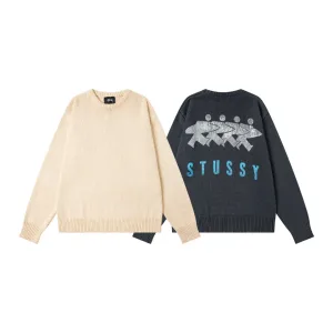 Super Clone Designer Stussy Sweater Blue Cotton Streetwear